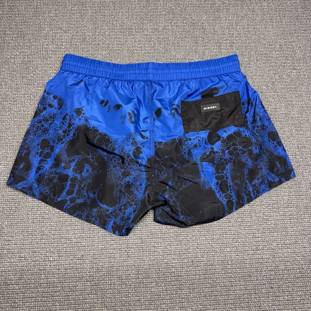 Diesel Beachwear Mens Blue Black Abstract Bubble Print Swim Trunks Size L